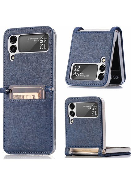 Litchi Fold Deri Kart Durumda Samsung Galaxy Z Flip3 5g Mavi fiyatları