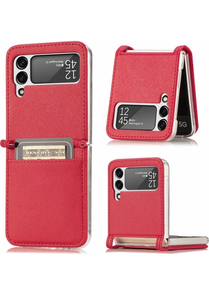 Litchi Fold Deri Kart Durumda Samsung Galaxy Z Flip3 5g Kırmızı fiyatları