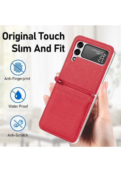 Litchi Fold Deri Kart Durumda Samsung Galaxy Z Flip3 5g Kırmızı modelleri