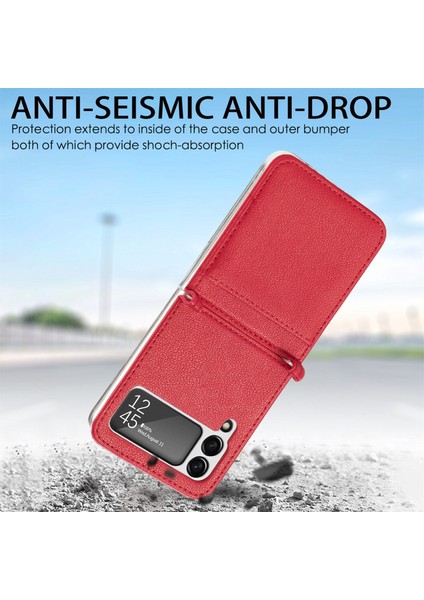 Litchi Fold Deri Kart Durumda Samsung Galaxy Z Flip3 5g Kırmızı fırsatları