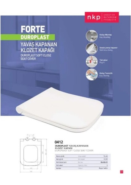 Klozet Kapağı Nkp Duroplast Forte Yavaş Kapama