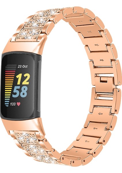 Fitbit Charge 5 Için Elmas Paslanmaz Çelik Kordonlu Saat Altın Gül (Yurt Dışından) fiyatları