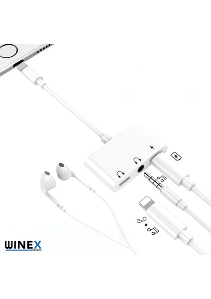 8pin 3in1 Lightning To 3.5mm Aux + Lightnin Ses + Lightning Şarj Dönüştürücü Adaptörü Beyaz modelleri