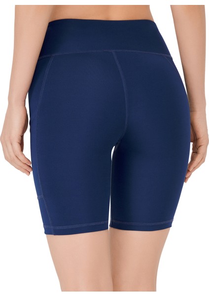Kadın Lacivert Yüksek Bel Toparlayıcı Çift Cepli Biker Şort Kısa Spor Tayt fiyatları