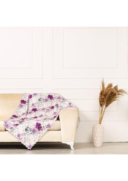 Mor Mürdüm Renkli Çiçekli Dokuma Dijital Baskılı Kadife Şönil Koltuk Örtüsü Şalı 175x215cm fiyatları