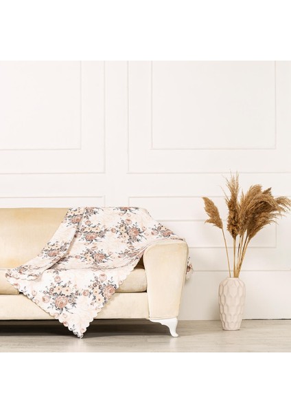 Modern Gül Yapraklı Dokuma Dijital Baskılı Kadife Şönil Koltuk Örtüsü Şalı 175x215cm