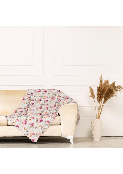 Modern Gül Desen Dokuma Dijital Baskılı Kadife Şönil Koltuk Şalı Örtüsü Maxi Set (3+3+1+1)