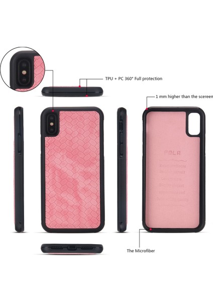 Apple Iphone x / Xs Için Deri Kılıf Pembe (Yurt Dışından)