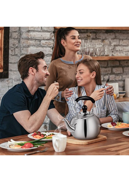 2.5l Paslanmaz Çelik Cilalı Islık Çalan Çaydanlık - Gri (Yurt Dışından)