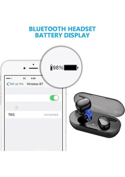 Bluetooth 5.0 Kablosuz Kulaklık Kablosuz Şarj Kılıfı - Siyah (Yurt Dışından) indirimleri