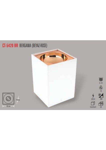 CT-5420 Bergama S.ü Armatür (BEYAZ+BAKIR-GU10-AMPULSUZ) Cata