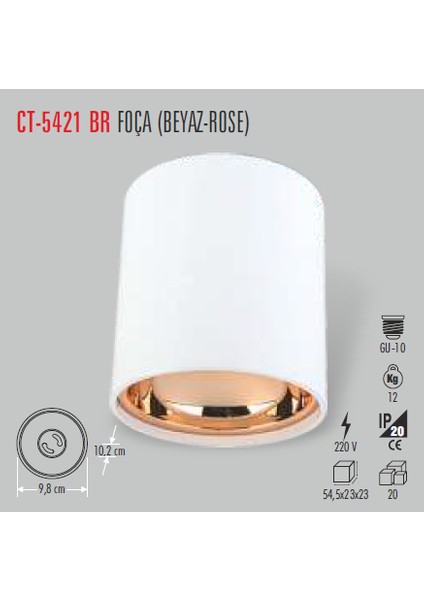 CT-5421 Foça Sıva Üstü ARMATÜR(GU10 Ampulsuz)(Beyaz Bakır) Cata