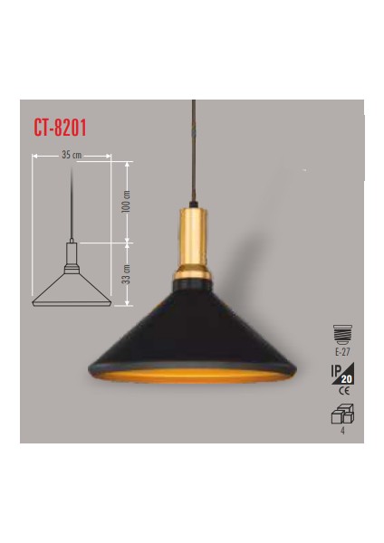 CT-8201 Dekoratif Sarkıt Armatür (Siyah+Gold Duy Ampulsuz) Cata