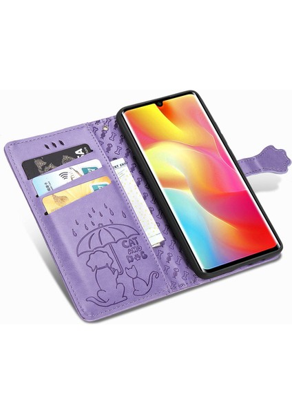 Kılıf Xiaomi Mi Not 10 Lite Flip Cüzdan Kabartmalı Kapak Etui Housse Kedi Köpek Deseni - Mor (Yurt Dışından) modelleri