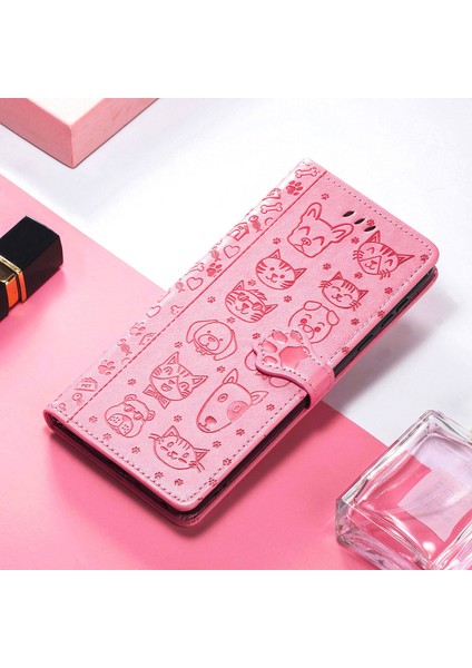Kılıf Samsung Galaxy A12 Flip Cüzdan Kabartmalı Kapak Etui Housse Kedi Köpek Desen - Pembe (Yurt Dışından) fiyatları