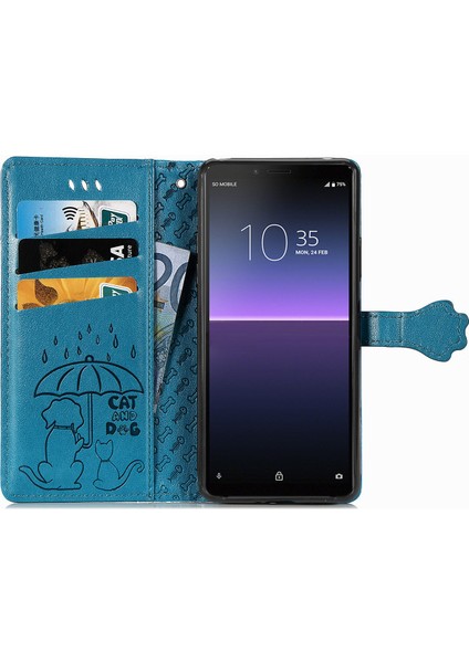 Kılıf Sony Xperia 10 Iı Flip Cüzdan Kabartmalı Kapak Etui Housse Kedi Köpek Desen - Mavi (Yurt Dışından) indirimleri