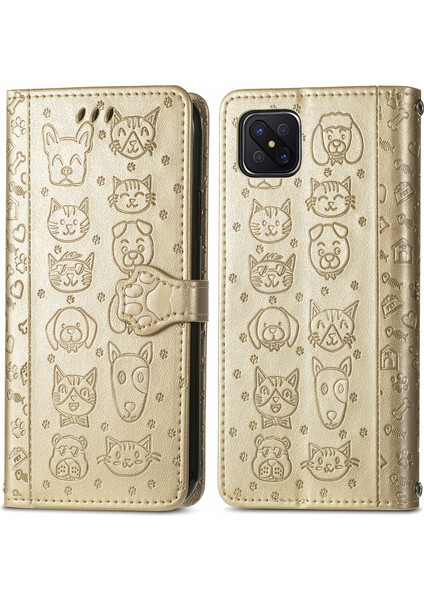 Oppo A92S Için Kılıf Çevir Cüzdan Kabartmalı Kapak Etui Housse Kedi Köpek Desen - Altın (Yurt Dışından) fiyatları
