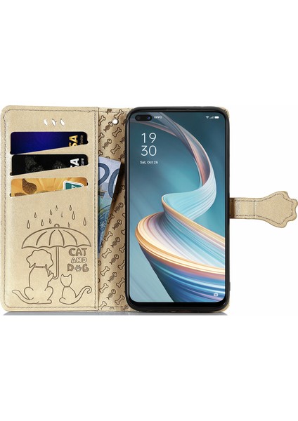 Oppo A92S Için Kılıf Çevir Cüzdan Kabartmalı Kapak Etui Housse Kedi Köpek Desen - Altın (Yurt Dışından) modelleri