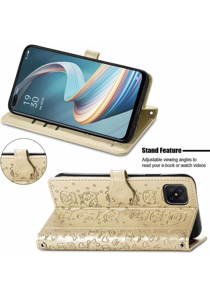 Oppo A92S Için Kılıf Çevir Cüzdan Kabartmalı Kapak Etui Housse Kedi Köpek Desen - Altın (Yurt Dışından) fırsatları