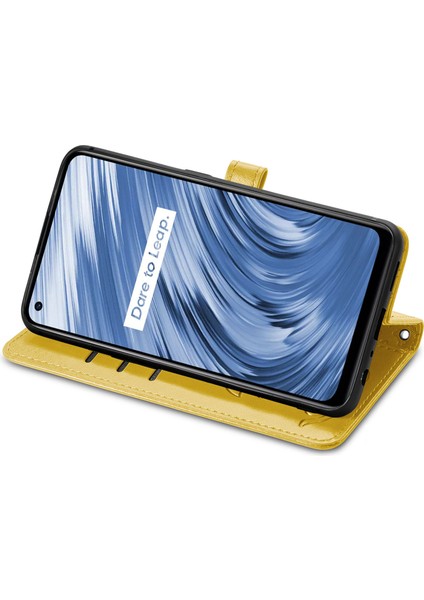 Realme V15 5g Için Durumda Flip Cüzdan Kabartmalı Kapak Etui Housse Kedi Köpek Desen - Sarı (Yurt Dışından)