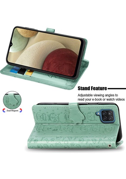 Kılıf Samsung Galaxy A12 Çevir Cüzdan Kabartmalı Kapak Etui Housse Kedi Köpek Desen - Yeşil (Yurt Dışından) fırsatları