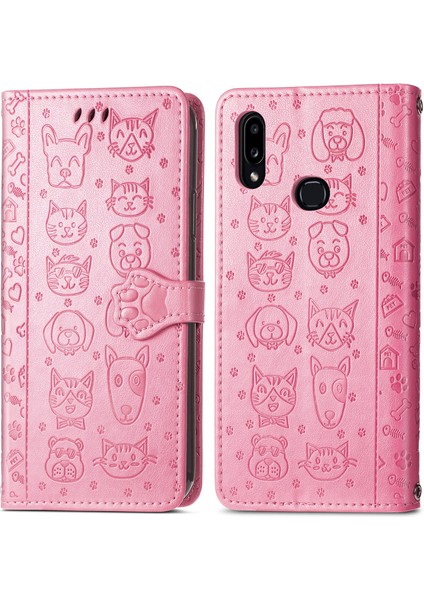 Kılıf Samsung Galaxy A10S Çevir Cüzdan Kabartmalı Kapak Etui Housse Kedi Köpek Desen - Pembe (Yurt Dışından) modelleri