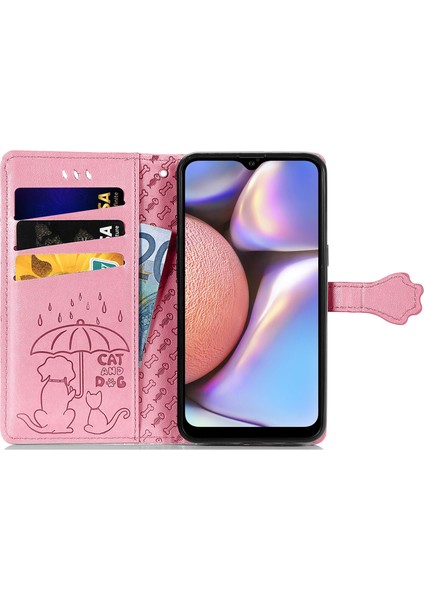 Kılıf Samsung Galaxy A10S Çevir Cüzdan Kabartmalı Kapak Etui Housse Kedi Köpek Desen - Pembe (Yurt Dışından) fırsatları