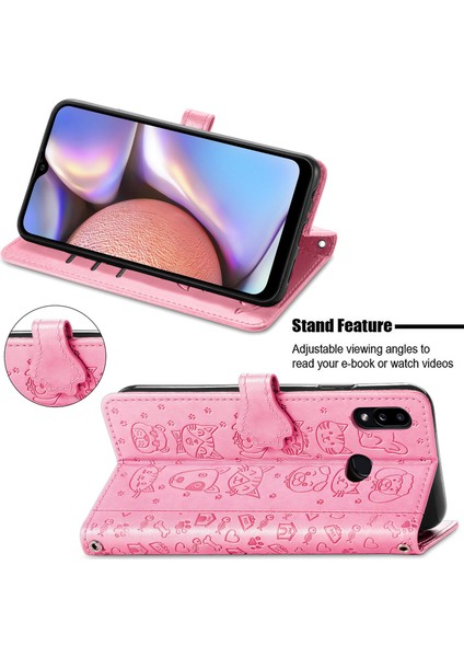 Kılıf Samsung Galaxy A10S Çevir Cüzdan Kabartmalı Kapak Etui Housse Kedi Köpek Desen - Pembe (Yurt Dışından) indirimleri