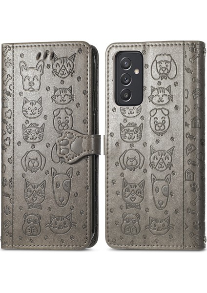 Samsung Galaxy A82 5g Flip Cüzdan Kabartmalı Kapak Etui Housse Kedi Köpek Desen - Gri (Yurt Dışından) modelleri