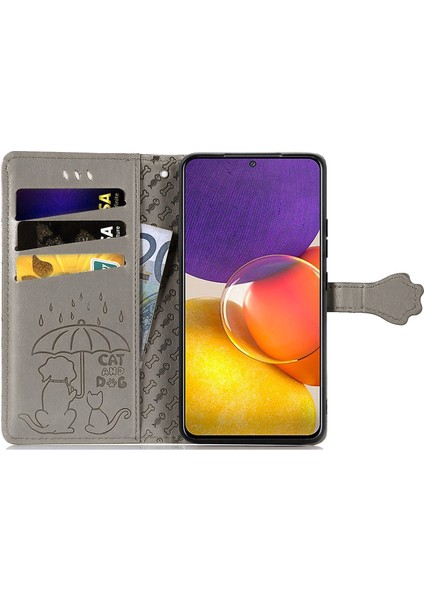 Samsung Galaxy A82 5g Flip Cüzdan Kabartmalı Kapak Etui Housse Kedi Köpek Desen - Gri (Yurt Dışından) fırsatları