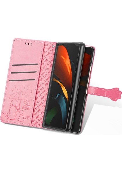 Kılıf Samsung Galaxy Z Katlama 3 Cüzdan Kabartmalı Kapak Etui Housse Kedi Köpek Desen - Pembe (Yurt Dışından) modelleri