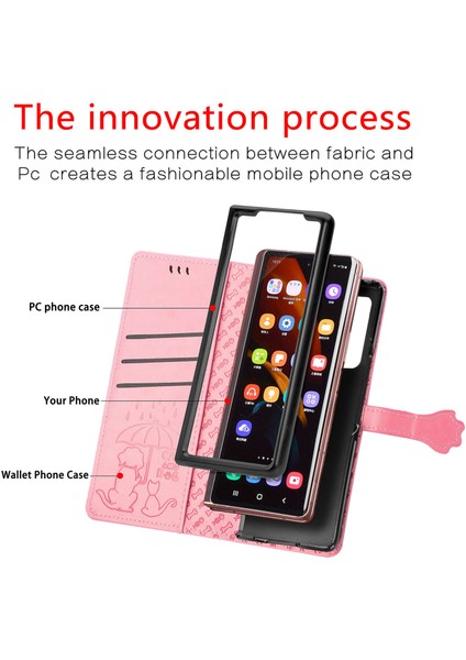Kılıf Samsung Galaxy Z Katlama 3 Cüzdan Kabartmalı Kapak Etui Housse Kedi Köpek Desen - Pembe (Yurt Dışından) fırsatları