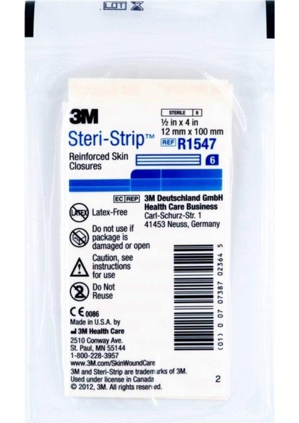 Steri-Strip Dikiş Bandı 12MM x 100MM ( 1 paket 6 adet içerir)