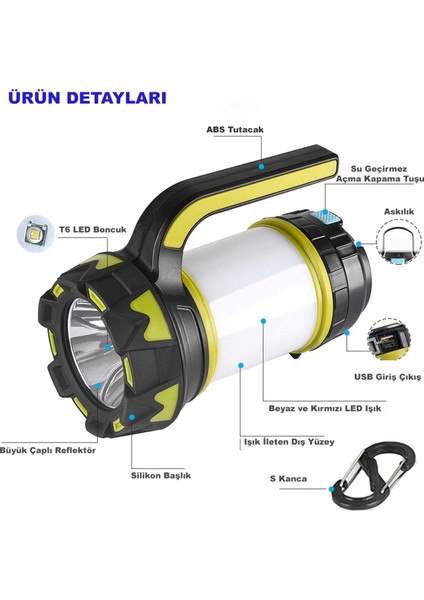 Dailylink 100W USB Şarj LED Lamba Su Geçirmez Kamp El Feneri fiyatları