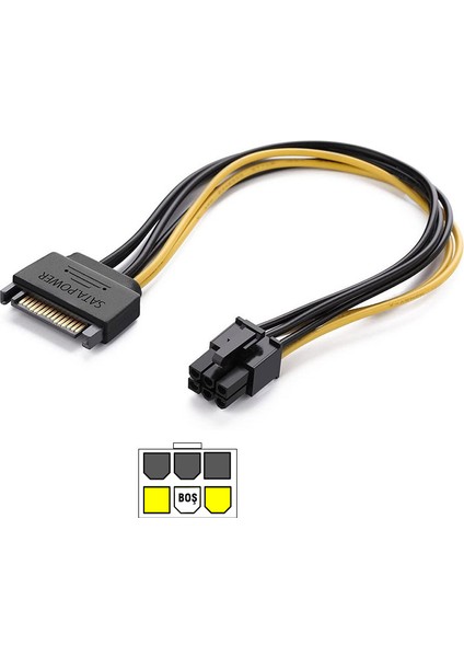 6 Pin Pcı-E Dişi To 15 Pin Sata Erkek Power Güç Kablosu 30 cm