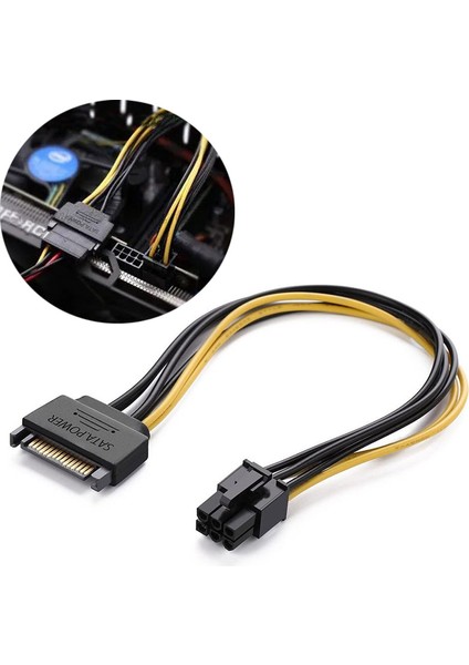 6 Pin Pcı-E Dişi To 15 Pin Sata Erkek Power Güç Kablosu 30 cm