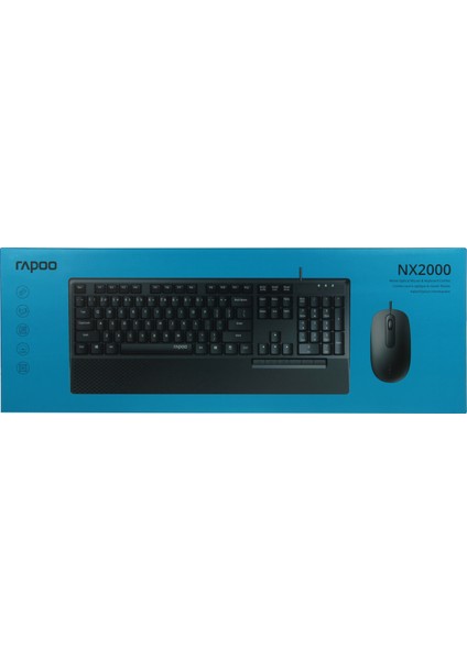 NX2000,USB Kablolu Ergonomik Q Türkçe Klavye ile Optik Mouse Set