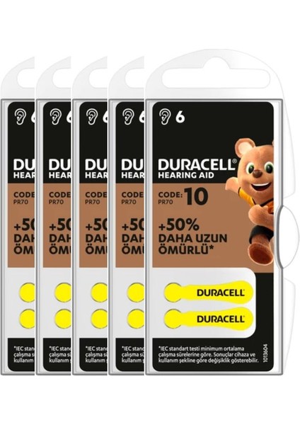 10 Numara İşitme Cihazı Pili 6x5 30 Adet