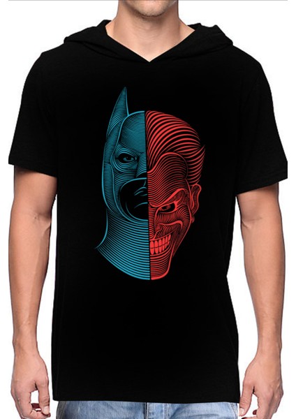 Yarım Kahraman Siyah Kapşonlu Kısa Kollu Erkek T-Shirt