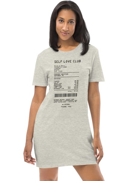 Perakende Sevgi Fişi Karmelanj Kısa Kollu Penye Kadın T-Shirt Elbise