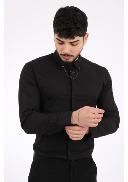 Stil Kombin Stil Kombin Slim Fit Likralı Zincirli Gömlek