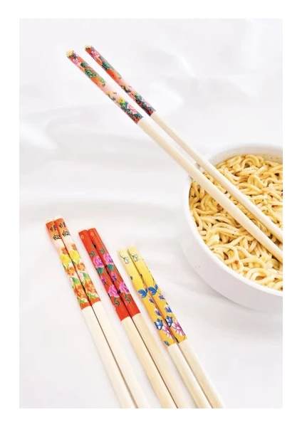 Desenli Organik Bambu Çin Çubuğu Chop Sticks 10 Çift