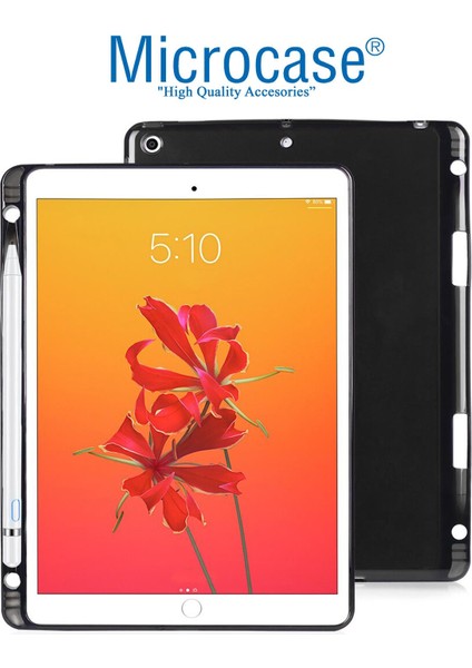 iPad 9.nesil 2021 10.2 Inch Kalem Koymalı Silikon Kılıf - Siyah