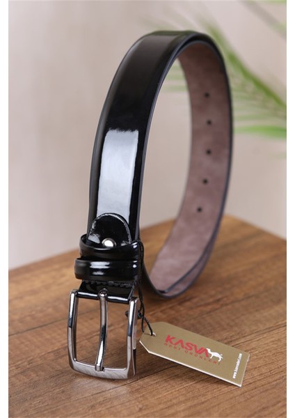 3.5 cm Siyah Rugan Düz Suni Klasik Kemer