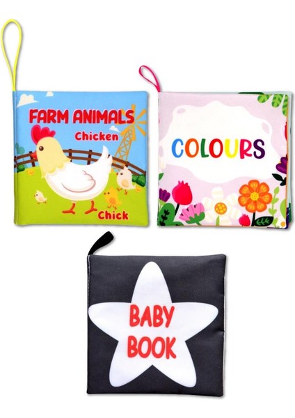 3 Kitap Tox Ingilizce Çiftlik Hayvanları , Renkler ve Siyah-Beyaz Bebek Kumaş Sessiz Kitap E119 E129 E136 - Bez Kitap , Eğitici Oyuncak , Yumuşak ve Hışırtılı