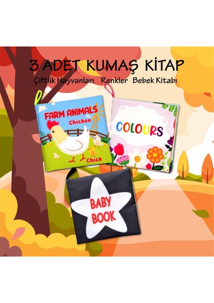 3 Kitap Tox Ingilizce Çiftlik Hayvanları , Renkler ve Siyah-Beyaz Bebek Kumaş Sessiz Kitap E119 E129 E136 - Bez Kitap , Eğitici Oyuncak , Yumuşak ve Hışırtılı fiyatları