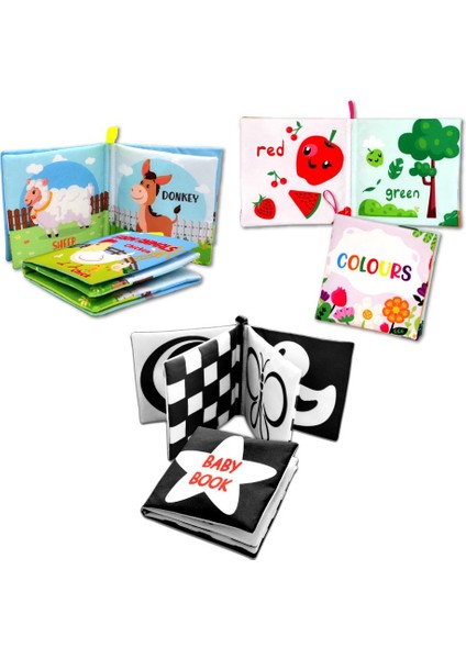 3 Kitap Tox Ingilizce Çiftlik Hayvanları , Renkler ve Siyah-Beyaz Bebek Kumaş Sessiz Kitap E119 E129 E136 - Bez Kitap , Eğitici Oyuncak , Yumuşak ve Hışırtılı modelleri