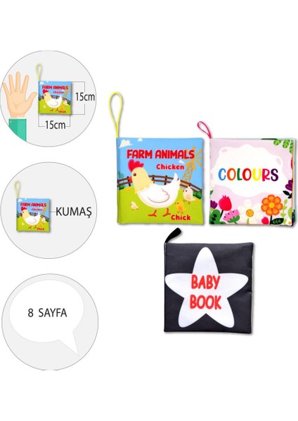 3 Kitap Tox Ingilizce Çiftlik Hayvanları , Renkler ve Siyah-Beyaz Bebek Kumaş Sessiz Kitap E119 E129 E136 - Bez Kitap , Eğitici Oyuncak , Yumuşak ve Hışırtılı fırsatları