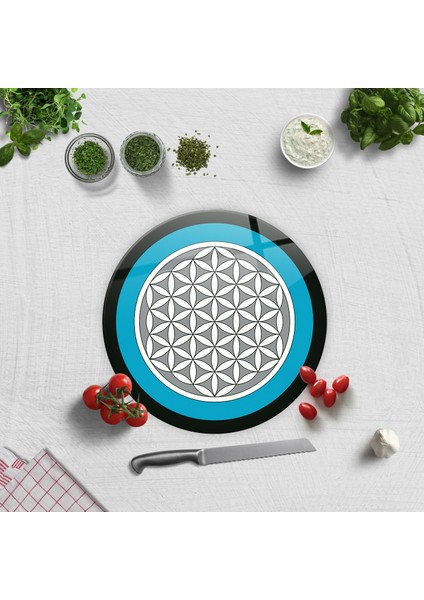 Cam Kesme Tahtası - Cam Kesme Tablası | Yaşam Çiçeği | Çap 32cm