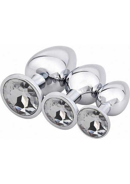 Taşlı 3 Farklı Boyutta Metal Anal Plug Seti